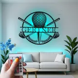 Panneau de golf personnalisé avec prénom | Décoration murale en métal LED | Cadeau sur mesure pour golfeur | Déco de bar sportif et bureau