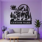 Custom Moose Family Metal Sign | LED Wall Art for Cabin & Lodge Decor | Personalized Rustic Wildlife Nature Lover Gift