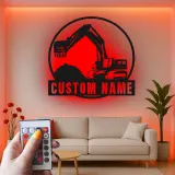 Personalisierte LED-Metall-Wandkunst mit Bagger-Motiv – Geschenk für Bauprofis, Büro oder Garage