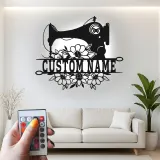 Cartel de máquina de coser personalizado | Decoración mural de metal LED | Decoración personalizada para el cuarto de manualidades | Regalo para costurera o mamá