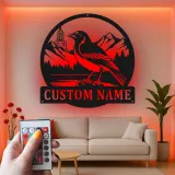 Custom Magpie Mountain Scene Led Light Metal Wall Art Personalized Nature Lover Gift Rustic Home Decor