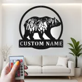 Custom Bear and Mountain Scene Led Light Metal Wall Art Personalized Nature Lover Gift Cabin Decor