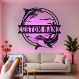 Cartel de metal personalizado con delfín y luz LED, regalo para amantes del océano, decoración para dormitorio o salón