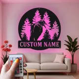 Décoration murale en métal personnalisée avec forêt de corbeaux et rétroéclairage LED, cadeau pour les amoureux de la nature, décoration rustique pour cabane