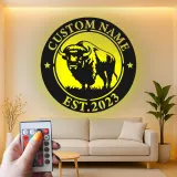 Insegna in metallo LED personalizzata con bufalo, regalo per ranch, decorazione rustica per soggiorno