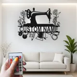 Personalized Sewing Machine LED Sign | Custom Metal Wall Art for Craft Room | Vintage Floral Seamstress Gift