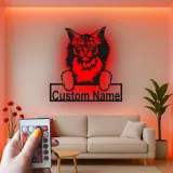 Décoration murale en métal personnalisée avec chat Maine Coon, rétroéclairage LED, cadeau pour amoureux des animaux, décoration de salon