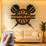 Cartel de metal personalizado con luz LED de diana, regalo personalizado para entusiastas de los dardos, decoración para sala de juegos