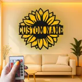 Cartel de metal personalizado con girasol | Arte mural floral retroiluminado por LED | Decoración personalizada para mamá | Pieza de acento rústica para el dormitorio