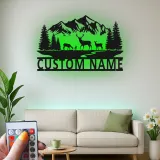 Custom Deer Mountain Scene Led Light Metal Wall Art Personalized Nature Gift for Outdoor Lovers Cabin Decor