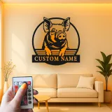 Cartel LED de cerdo personalizado | Arte mural de animal de granja personalizado | Decoración de granero y cocina retroiluminada | Regalo para agricultor