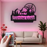 Letrero LED de bicicleta de montaña y alce | Decoración mural de metal personalizada para cabaña rústica | Regalo personalizado para amantes de la aventura al aire libre y el ciclismo
