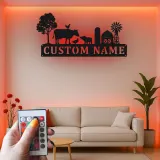 Insegna personalizzata per fattoria con luci LED | Decorazione murale in metallo personalizzata | Arredo da fienile per regalo casa di ranch