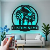 Regalo personalizzato per vigile del fuoco | Arte murale LED in metallo con nome personalizzato | Insegna con aquila patriottica per caserma e casa