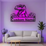 Custom T-Rex Led Light Metal Wall Art Personalized Dinosaur Gift for Kids Unique Bedroom Decor