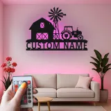 Insegna in metallo personalizzata con scena di fattoria e luce LED regalo per agricoltori decorazione rustica con trattore per la casa