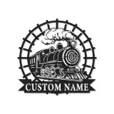 Décoration murale en métal personnalisée de train à vapeur avec rétroéclairage LED - Cadeau pour passionnés de trains, décoration pour man cave ou bureau