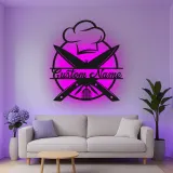 Décoration murale en métal personnalisée Chapeau de Chef et Ustensiles avec rétroéclairage LED