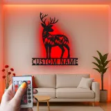 Insegna in metallo personalizzata con silhouette di cervo e luce LED regalo per amanti della natura decorazione per chalet o lodge