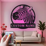 Cartel de metal LED personalizado de cebra, regalo de safari, decoración para salón para amantes de los animales