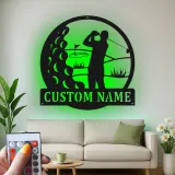 Panneau métallique personnalisé pour golfeur | Décoration LED avec prénom | Cadeau pour amateur de golf | Déco de man cave et bar à domicile
