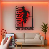 Custom Rugby Player LED Metal Sign | Personalized Athlete Name Light | Sports Game Room Decor | Gift for Coach or Rugby Fan