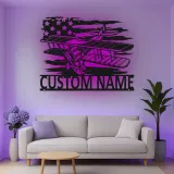 Décoration murale en métal personnalisée avec rétroéclairage - Drapeau américain - Cadeau pour pilote, hangar ou bureau