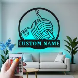 Custom Yarn and Crochet Hook Led Light Metal Wall Art Knitting Gift for Crafters Craft Room Decor
