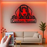 Cartel de metal LED personalizado de Dachshund, regalo para amantes de los perros, decoración para el salón 1