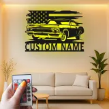 Décoration murale en métal personnalisée de voiture classique avec rétroéclairage LED - Cadeau pour passionnés de voitures - Décor de garage ou de man cave 1