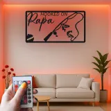 Personalisierte Fischer-Geschenk | Individuelles LED-Metallschild mit Namen | Dekoration für das Ferienhaus von Papa & Opa | Hooked on Papa-Schild