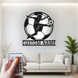 Cartel de metal personalizado de jugadora de fútbol femenino con luz LED, regalo personalizado de fútbol para atletas, decoración para sala de juegos