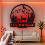 Personalisiertes LED-Metallschild für Berg-Reh-Szenen – Einzigartiges Geschenk für Naturfreunde, Dekoration für Berghütte oder Lodge