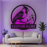 Décoration murale en métal personnalisée avec lumière LED en forme de cardinal - Cadeau pour amoureux de la nature - Décor de salon ou de jardin