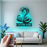 Cartel de cobra personalizado con LED | Arte mural de serpiente personalizada | Regalo para amante de reptiles | Decoración exótica para sala de juegos y cueva de hombre