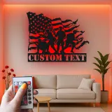 Custom Soldier Metal Sign | LED American Flag Wall Art | Patriotic Veteran Gift | Army Man Cave Decor