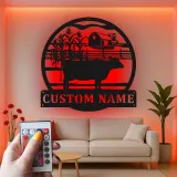 Cartel de metal LED personalizado con escena de granja y vaca, regalo rústico para agricultores, decoración de granero