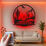 Custom Desert Landscape Led Light Metal Wall Art Personalized Southwest Decor Gift Living Room Western Style
