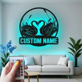 Personalized Swan LED Sign | Romantic Metal Wall Art with Custom Name | Elegant Bedroom Decor | Unique Wedding Gift for Couple