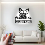 Arte murale LED in metallo con Bulldog Francese | Insegna personalizzata con nome del cane | Regalo su misura per amanti dei cani | Arredo moderno minimalista