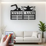 Custom Swimmer LED Medal Hanger | Personalized Metal Wall Art | Swim Team Gift | Athletic Display Decor