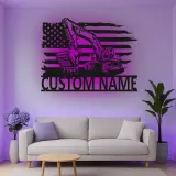 Custom Excavator Led Light Metal Wall Art Construction Worker Gift Man Cave Decor