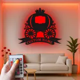 Cartel de carroza de calabaza personalizado | Arte mural de metal para guardería | Decoración temática de princesa con luces LED para habitación de niña