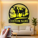 Décoration murale en métal LED personnalisée de vache - Cadeau de ferme pour éleveurs - Décor rustique pour le salon