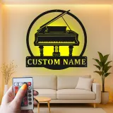 Grand Piano LED Wall Art | Custom Metal Name Sign | Personalized Musician Gift & Studio Decor