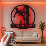 Arte murale in metallo LED Lineman personalizzata | Regalo per elettricista personalizzato | Insegna silhouette per lavoratori dei servizi pubblici per casa, ufficio o garage