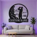 Panneau métallique personnalisé pour golfeur | Décoration LED avec prénom | Cadeau pour amateur de golf | Déco de man cave et bar à domicile