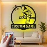Décoration murale en métal personnalisée avec éclairage LED en forme de toucan - Cadeau tropical