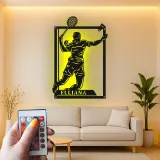 Insegna in metallo personalizzata con luce LED per giocatori di tennis - Regalo per appassionati di tennis e decorazione per sale giochi