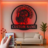 Décoration murale en métal personnalisée avec LED en forme de dinde - Cadeau de Thanksgiving pour la cuisine ou la salle à manger